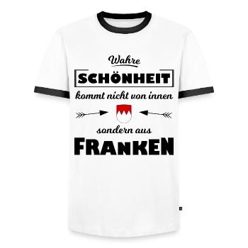 Wappencrest roter Zackenrand Franken - Männer Kontrast-T-Shirt - Weiß/Schwarz - Vorne - AI Model Female 172 light (172cm) & AI Model Male 178 dark (178cm)