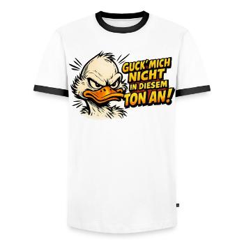 Guck Mich Nicht In Diesem Ton An Lustiger Vogel - Männer Kontrast-T-Shirt - Weiß/Schwarz - Vorne - AI Model Female 172 light (172cm) & AI Model Male 178 dark (178cm)