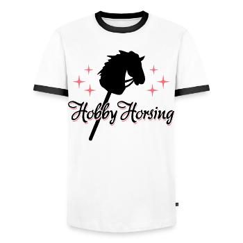 Montage amateur | Équitation | Sports | Don - T-shirt contrasté Homme - blanc/noir - Devant - AI Model Female 172 light (172cm) & AI Model Male 178 dark (178cm)