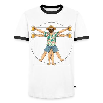 Vitruvian Man Beer Mugs - Men's Ringer Shirt - white/black - Front - AI Model Female 172 light (172cm) & AI Model Male 178 dark (178cm)