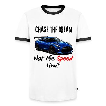 Für Geschwindigkeit gebaut - Männer Kontrast-T-Shirt - Weiß/Schwarz - Vorne - AI Model Female 172 light (172cm) & AI Model Male 178 dark (178cm)