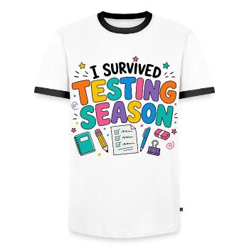 Ich habe die Klausurphase überlebt Schule Humor - Männer Kontrast-T-Shirt - Weiß/Schwarz - Vorne - AI Model Female 172 light (172cm) & AI Model Male 178 dark (178cm)