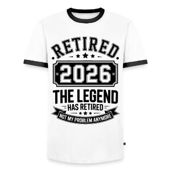 Retired 2026 Funny Retired Graphic Men Retirement - Men's Ringer Shirt - white/black - Front - AI Model Female 172 light (172cm) & AI Model Male 178 dark (178cm)