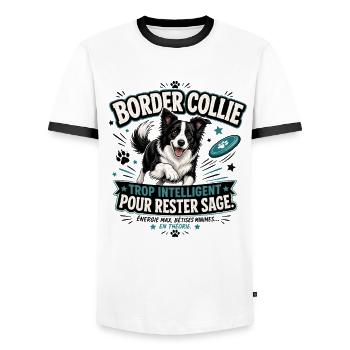 Border Collie Trop Intelligent Pour Rester Sage - T-shirt contrasté Homme - blanc/noir - Devant - AI Model Female 172 light (172cm) & AI Model Male 178 dark (178cm)