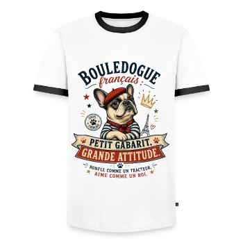 Bulldog Français Attitude - T-shirt contrasté Homme - blanc/noir - Devant - AI Model Female 172 light (172cm) & AI Model Male 178 dark (178cm)