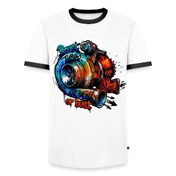 Turbo-Boost oder Bust - Männer Kontrast-T-Shirt - Weiß/Schwarz - Vorne - AI Model Female 172 light (172cm) & AI Model Male 178 dark (178cm)