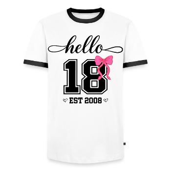 Hello 18 Est 2008 Damen Geburtstag Design - Männer Kontrast-T-Shirt - Weiß/Schwarz - Vorne - AI Model Female 172 light (172cm) & AI Model Male 178 dark (178cm)