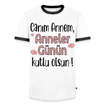 Türkische Mama Muttertag - Männer Kontrast-T-Shirt - Weiß/Schwarz - Vorne - AI Model Female 172 light (172cm) & AI Model Male 178 dark (178cm)