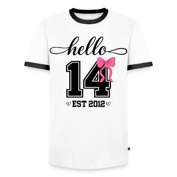 Hello 14 Est 2012 Mädchen Geburtstag Design - Männer Kontrast-T-Shirt - Weiß/Schwarz - Vorne - AI Model Female 172 light (172cm) & AI Model Male 178 dark (178cm)