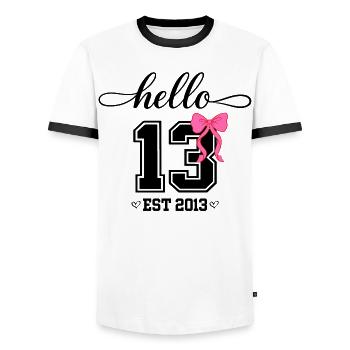 Hello 13 Est 2013 Mädchen Geburtstag Design - Männer Kontrast-T-Shirt - Weiß/Schwarz - Vorne - AI Model Female 172 light (172cm) & AI Model Male 178 dark (178cm)