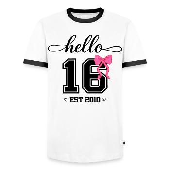 Bonjour 16 Est 2010 Girl Birthday Design - T-shirt contrasté Homme - blanc/noir - Devant - AI Model Female 172 light (172cm) & AI Model Male 178 dark (178cm)