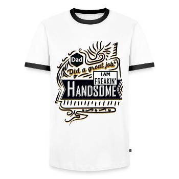 Papa Pride: Freakin' Handsome Saying - Men's Ringer Shirt - white/black - Front - AI Model Female 172 light (172cm) & AI Model Male 178 dark (178cm)