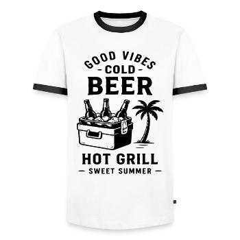 COLD BEER HOT GRILL SWEET SUMMER - Männer Kontrast-T-Shirt - Weiß/Schwarz - Vorne - AI Model Female 172 light (172cm) & AI Model Male 178 dark (178cm)