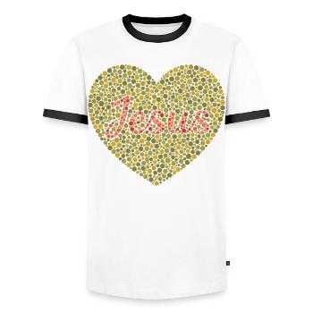 Jésus t’aime | Foi | Don - T-shirt contrasté Homme - blanc/noir - Devant - AI Model Female 172 light (172cm) & AI Model Male 178 dark (178cm)