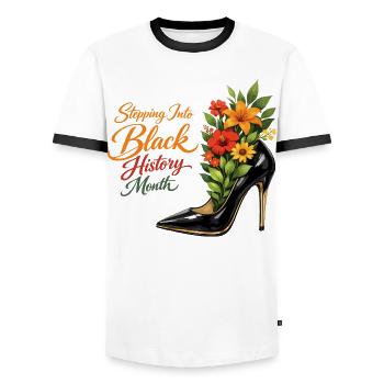 Stepping Into Black History Month High Heel Flowers - Men's Ringer Shirt - white/black - Front - AI Model Female 172 light (172cm) & AI Model Male 178 dark (178cm)