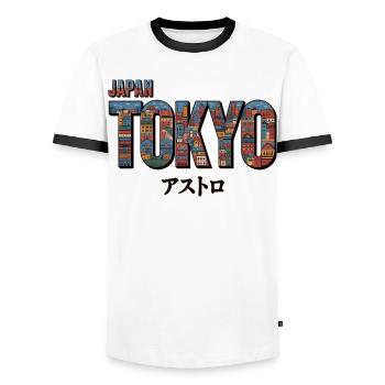 Tokyo T-Shirt Japan – Bunte Skyline - Männer Kontrast-T-Shirt - Weiß/Schwarz - Vorne - AI Model Female 172 light (172cm) & AI Model Male 178 dark (178cm)