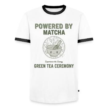 Propulsé par la cérémonie du thé vert matcha amoureuse du matcha - T-shirt contrasté Homme - blanc/noir - Devant - AI Model Female 172 light (172cm) & AI Model Male 178 dark (178cm)
