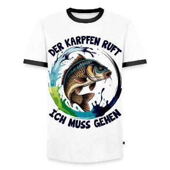 Karpfen ruft  - Männer Kontrast-T-Shirt - Weiß/Schwarz - Vorne - AI Model Female 172 light (172cm) & AI Model Male 178 dark (178cm)