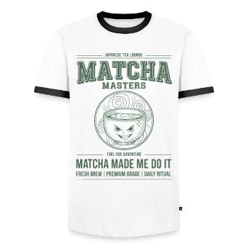 Matcha hat mich dazu gebracht, es zu tun Matcha Masters Lounge - Männer Kontrast-T-Shirt - Weiß/Schwarz - Vorne - AI Model Female 172 light (172cm) & AI Model Male 178 dark (178cm)