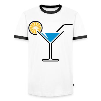 Cocktail / Cocktailglas / Martini + (Hellblau) - Männer Kontrast-T-Shirt - Weiß/Schwarz - Vorne - AI Model Female 172 light (172cm) & AI Model Male 178 dark (178cm)
