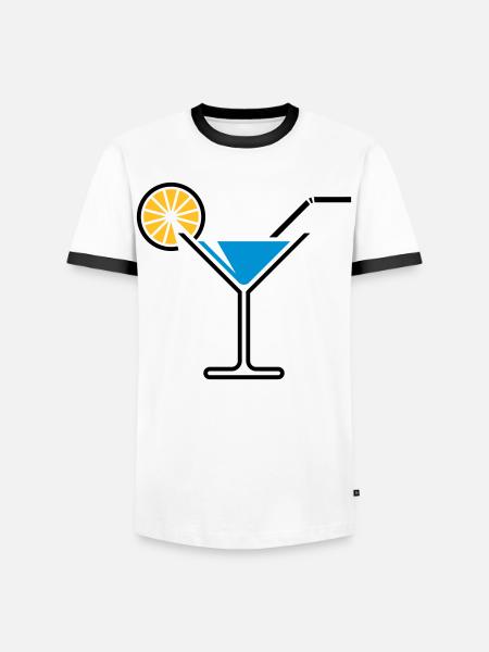 Cocktail / Cocktail Glass / Martini + (Light Blue) - Men's Ringer Shirt - white/black