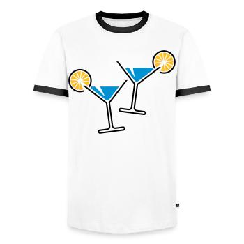 2 Cocktailgläser / Cocktail / Martini + (Hellblau) - Männer Kontrast-T-Shirt - Weiß/Schwarz - Vorne - AI Model Female 172 light (172cm) & AI Model Male 178 dark (178cm)