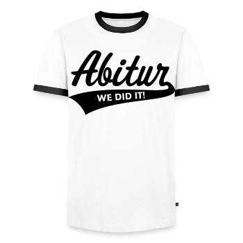 Abitur – On l’a fait ! (Promotion / B) - T-shirt contrasté Homme - blanc/noir - Devant - AI Model Female 172 light (172cm) & AI Model Male 178 dark (178cm)