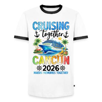 Vacances en famille Cancún 2026 - T-shirt contrasté Homme - blanc/noir - Devant - AI Model Female 172 light (172cm) & AI Model Male 178 dark (178cm)