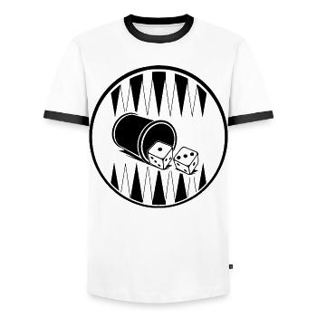 Backgammon | Jeu de société | Don - T-shirt contrasté Homme - blanc/noir - Devant - AI Model Female 172 light (172cm) & AI Model Male 178 dark (178cm)