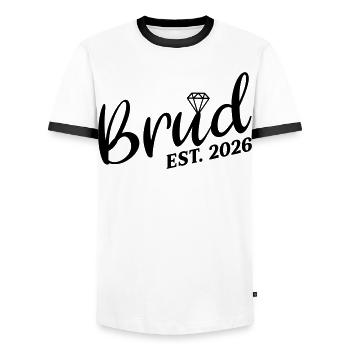 Mariée suédoise 2026 - T-shirt contrasté Homme - blanc/noir - Devant - AI Model Female 172 light (172cm) & AI Model Male 178 dark (178cm)