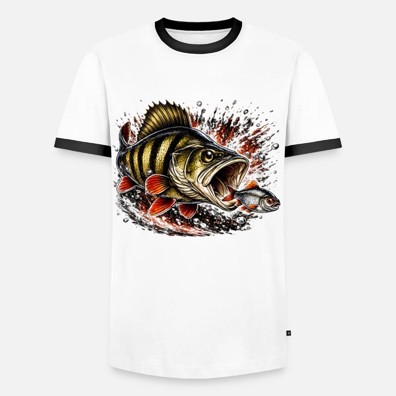 Explosives Barsch-Raubtierfisch-Design - Männer Kontrast-T-Shirt - Weiß/Schwarz