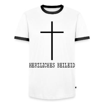 Herzliches Beileid Trauer - Männer Kontrast-T-Shirt - Weiß/Schwarz - Vorne - AI Model Female 172 light (172cm) & AI Model Male 178 dark (178cm)