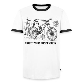 Faites confiance à votre suspension - Vue du vélo DH explosé - T-shirt contrasté Homme - blanc/noir - Devant - AI Model Female 172 light (172cm) & AI Model Male 178 dark (178cm)