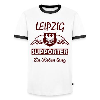 Leipzig Supporter Ein Leben Lang - Männer Kontrast-T-Shirt - Weiß/Schwarz - Vorne - AI Model Female 172 light (172cm) & AI Model Male 178 dark (178cm)