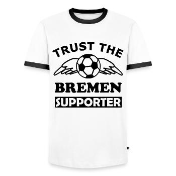 Silhouette de football noir et blanc de Brême - T-shirt contrasté Homme - blanc/noir - Devant - AI Model Female 172 light (172cm) & AI Model Male 178 dark (178cm)