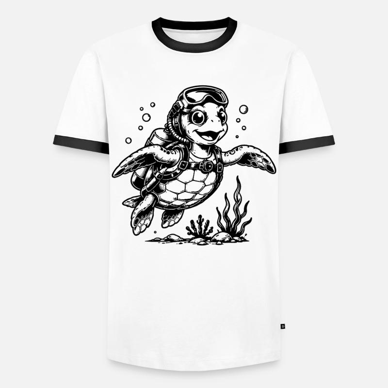 Turtle diver with oxygen tank - Men's Ringer Shirt - white/black
