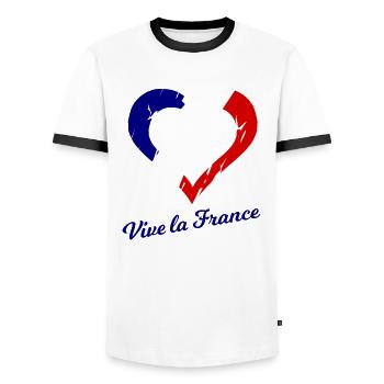 Vive la France Herzflagge - Männer Kontrast-T-Shirt - Weiß/Schwarz - Vorne - AI Model Female 172 light (172cm) & AI Model Male 178 dark (178cm)
