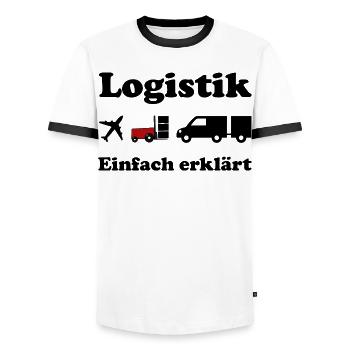 Logistik Silhouette mit rotem Block - Männer Kontrast-T-Shirt - Weiß/Schwarz - Vorne - AI Model Female 172 light (172cm) & AI Model Male 178 dark (178cm)