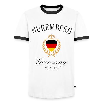 Couronne des armoiries de Nuremberg – Souvenir de voyage de la Franconie - T-shirt contrasté Homme - blanc/noir - Devant - AI Model Female 172 light (172cm) & AI Model Male 178 dark (178cm)