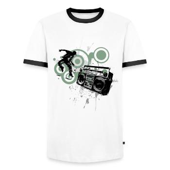 Boombox Graffiti Retro Circles Frutiger Metro - Men's Ringer Shirt - white/black - Front - AI Model Female 172 light (172cm) & AI Model Male 178 dark (178cm)