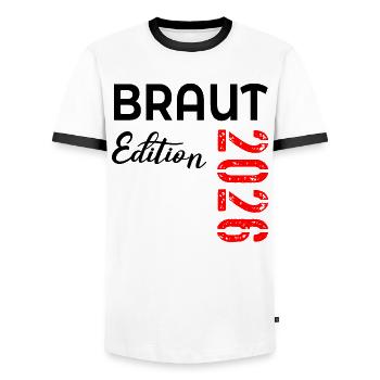 Hochzeit Braut 2026 - Männer Kontrast-T-Shirt - Weiß/Schwarz - Vorne - AI Model Female 172 light (172cm) & AI Model Male 178 dark (178cm)