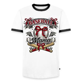 Baseball-Mama: Retro Mama Baseball-Geschenk - Männer Kontrast-T-Shirt - Weiß/Schwarz - Vorne - AI Model Female 172 light (172cm) & AI Model Male 178 dark (178cm)