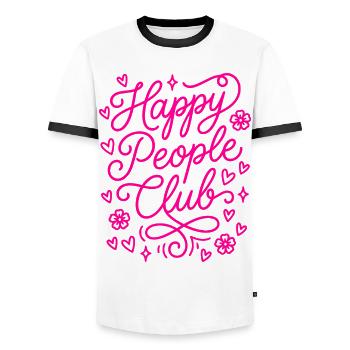 Happy People Club - Men's Ringer Shirt - white/black - Front - AI Model Female 172 light (172cm) & AI Model Male 178 dark (178cm)