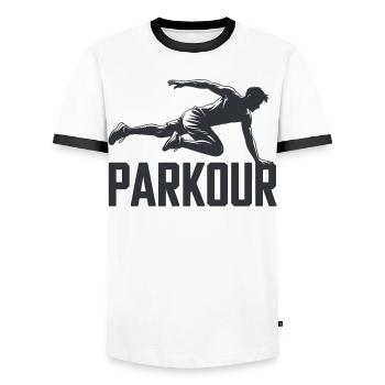 Chemise de parkour avec silhouette de saut - T-shirt contrasté Homme - blanc/noir - Devant - AI Model Female 172 light (172cm) & AI Model Male 178 dark (178cm)