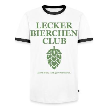 Lecker Bierchen Club - Mehr Bier. Weniger Probleme - Männer Kontrast-T-Shirt - Weiß/Schwarz - Vorne - AI Model Female 172 light (172cm) & AI Model Male 178 dark (178cm)