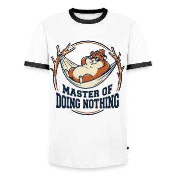 Hamster Maître de Ne Rien Faire - T-shirt contrasté Homme - blanc/noir - Devant - AI Model Female 172 light (172cm) & AI Model Male 178 dark (178cm)