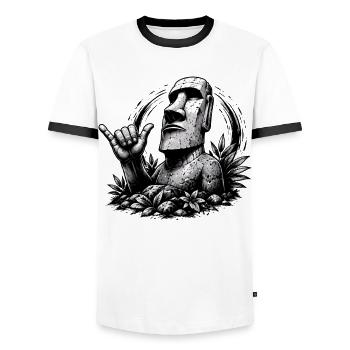 Moai Osterinsel Statue mit Shaka Zeichen - Männer Kontrast-T-Shirt - Weiß/Schwarz - Vorne - AI Model Female 172 light (172cm) & AI Model Male 178 dark (178cm)