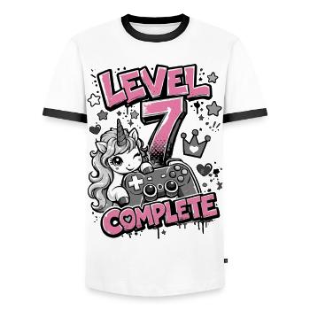 Level 7 Vollendet - Einhorn Controller - Männer Kontrast-T-Shirt - Weiß/Schwarz - Vorne - AI Model Female 172 light (172cm) & AI Model Male 178 dark (178cm)