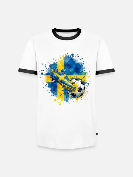 Fußball - Team Schweden - Männer Kontrast-T-Shirt - Weiß/Schwarz