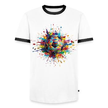 Soccer Ball Football Colorful Painting Print - Men's Ringer Shirt - white/black - Front - AI Model Female 172 light (172cm) & AI Model Male 178 dark (178cm)